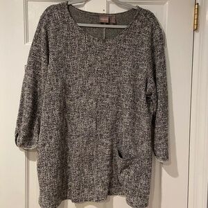 Chico's Black & White Tweed Top with Silver Shimmer – Size 3 (XL)